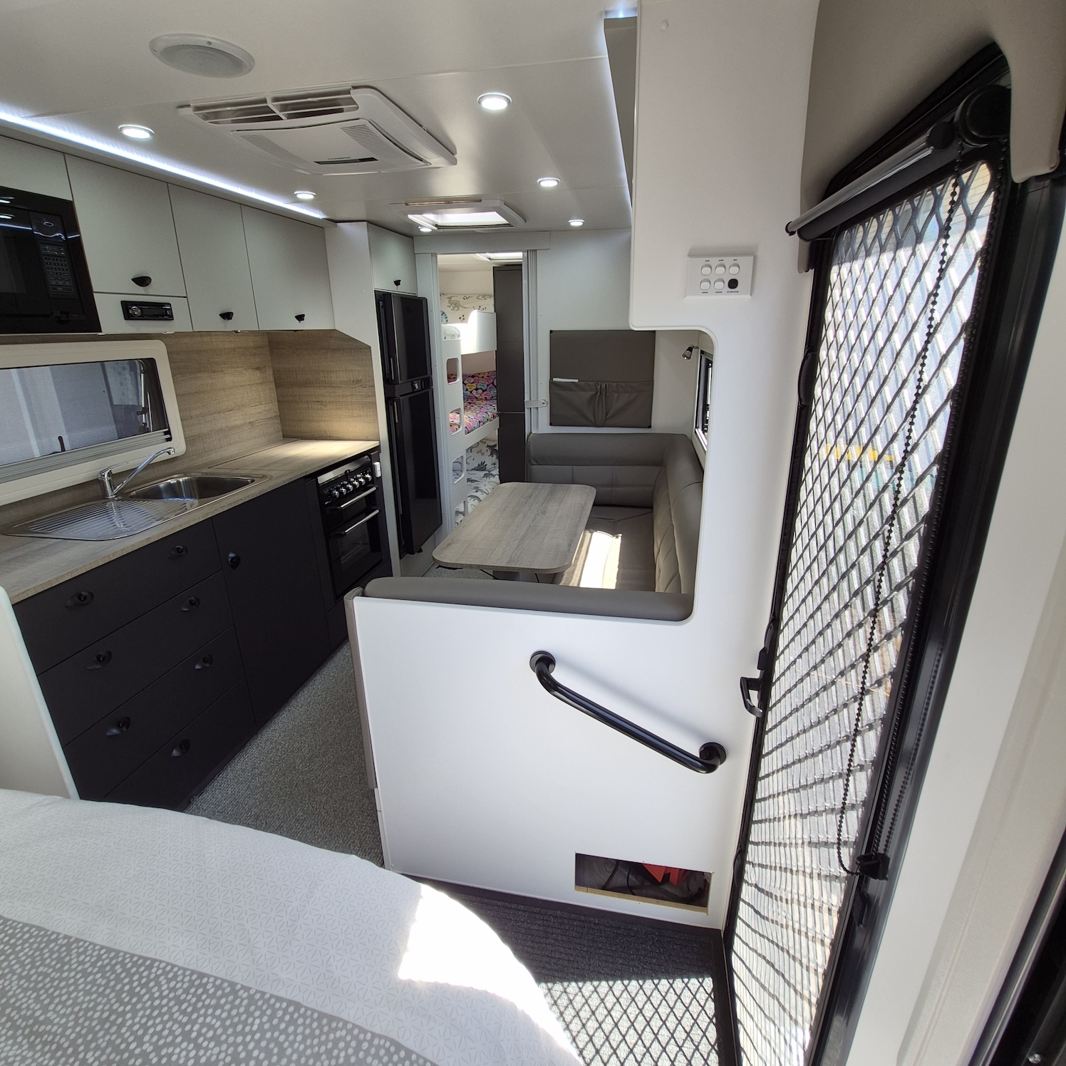 2023 Franklin Razor Triple Bunk | Long View from Bed | Find My Van | Caravan Broker | Caravan for Sale in SA Australia